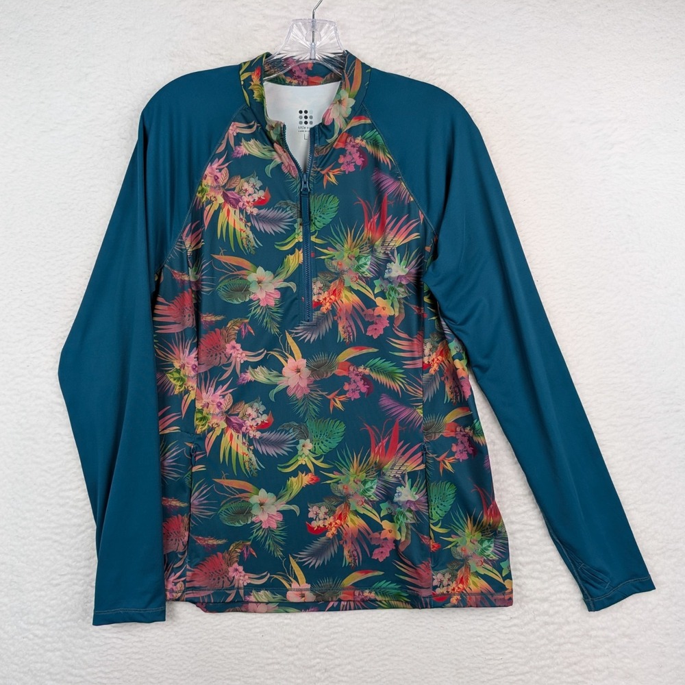 Title Nine Sunbuster Sun Shirt Women's Large 1/4 Zip Long Sleeze Molokai Floral